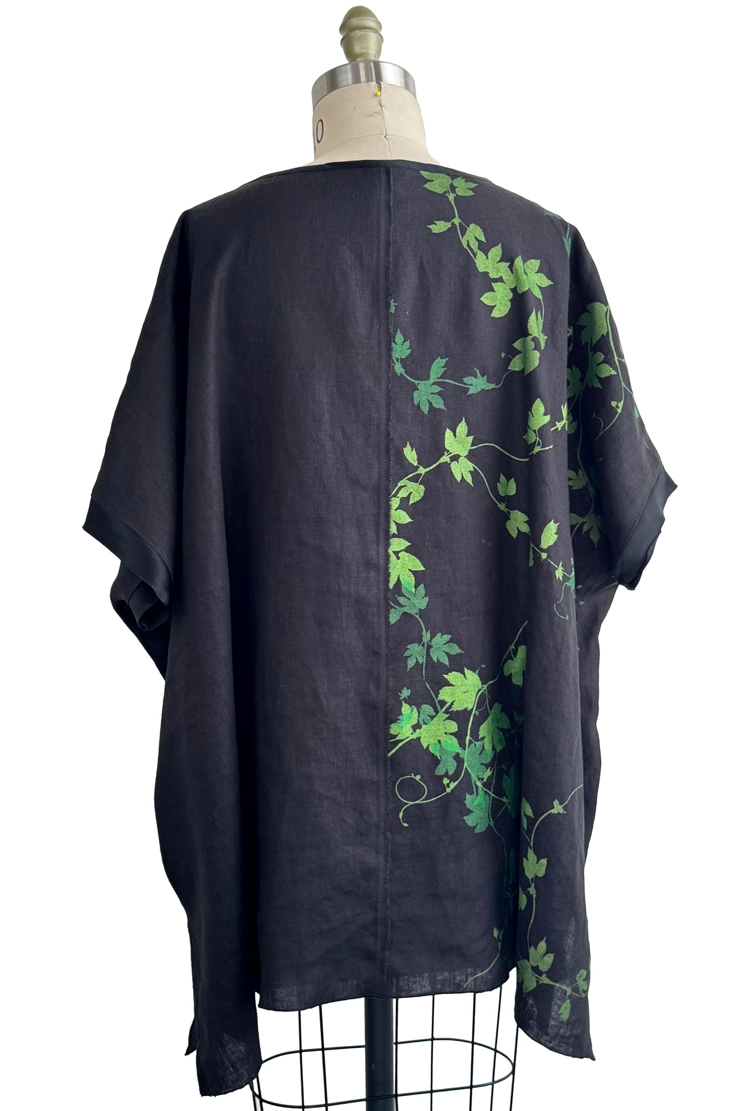 Jo Top Linen - Vine Print - Black & Green