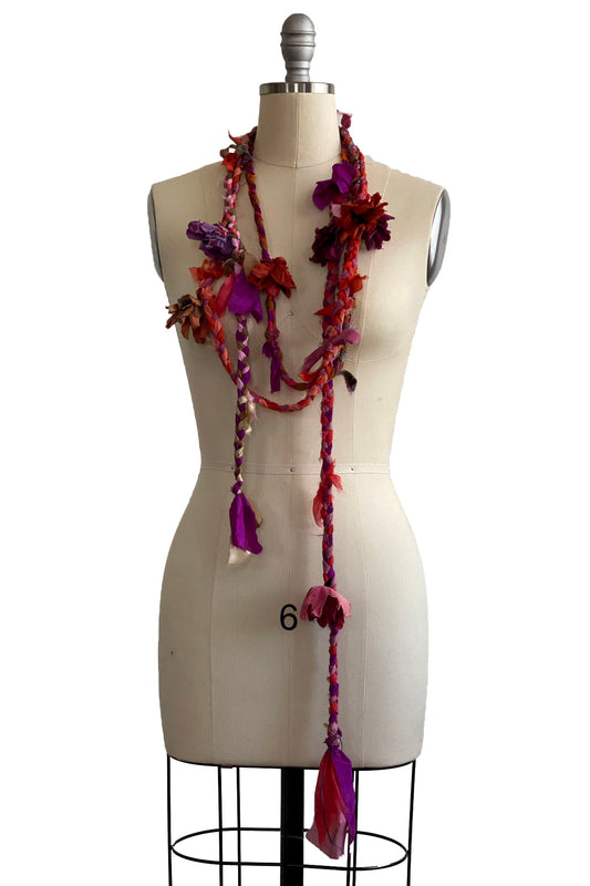 Braided Silk Lariat Garland | Cotton & Silk | Pink, Red & Orange