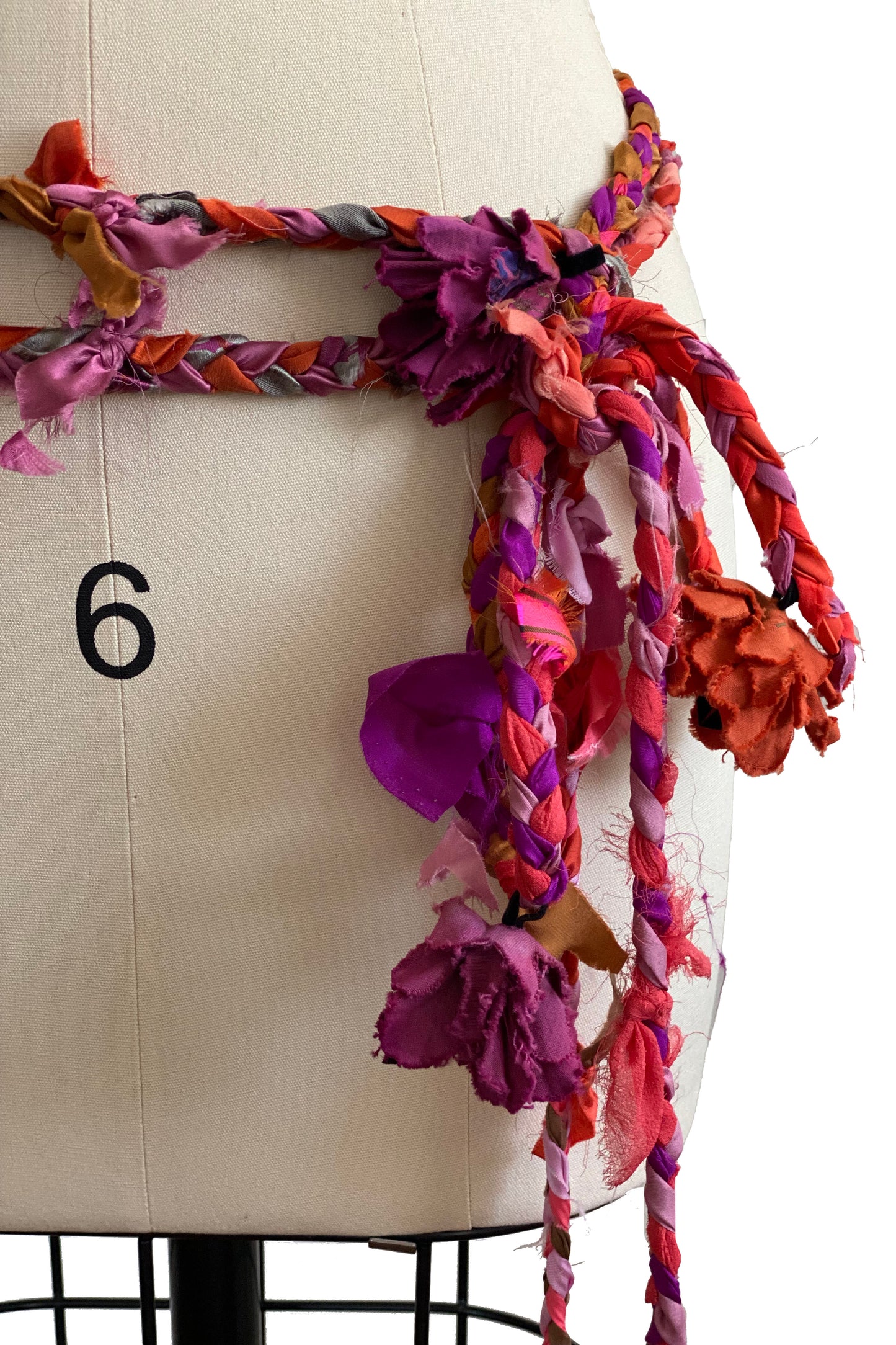 Braided Silk Lariat Garland | Cotton & Silk | Pink, Red & Orange