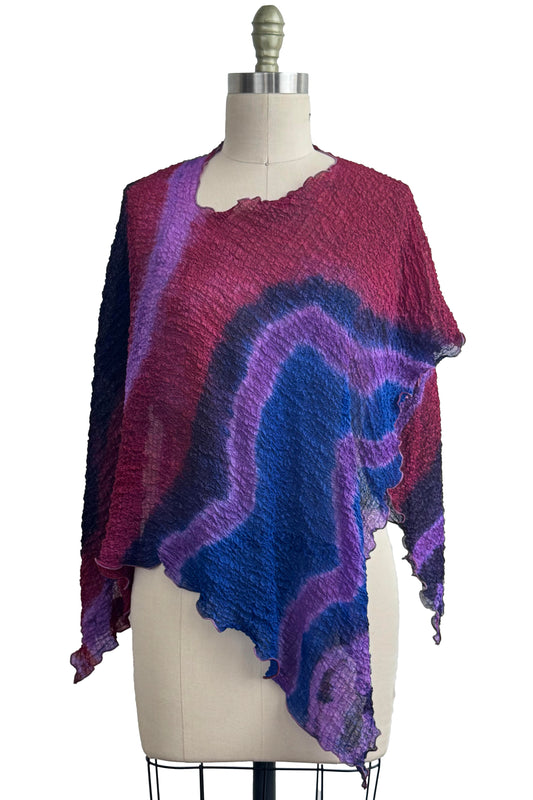 Bubble Silk Poncho - River Dye - Blue, Purple, Plum & Scarlet