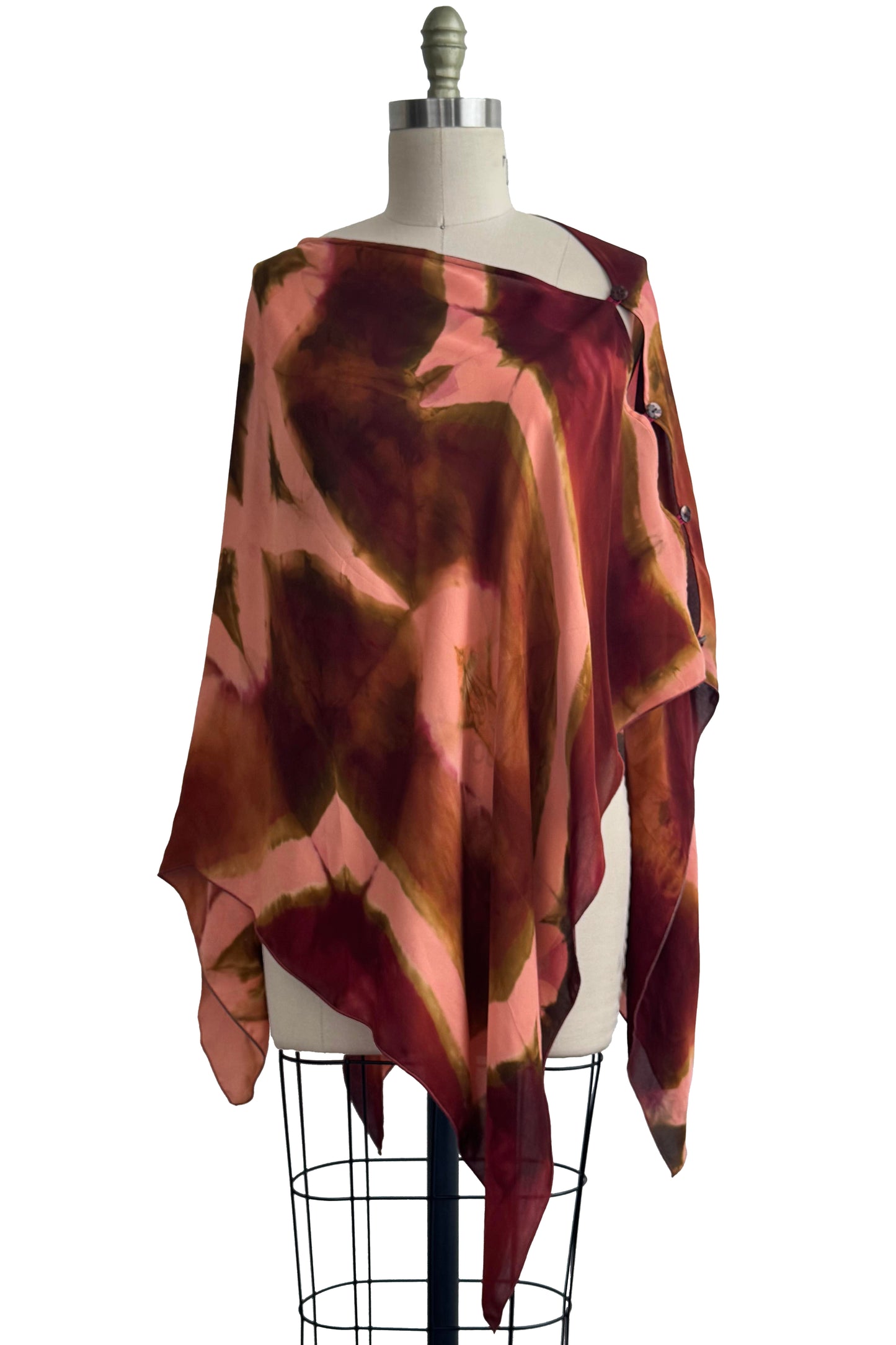 Button Drape - Silk - Shibori Dye - Peach & Brick