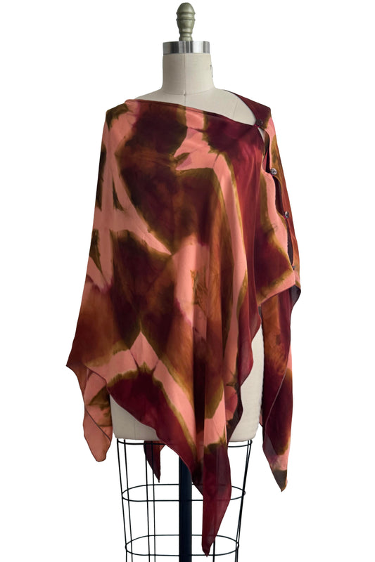 Button Drape - Silk - Shibori Dye - Peach & Brick