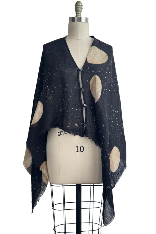 Button Drape - Linen - Moon & Stars Print - Black & Natural