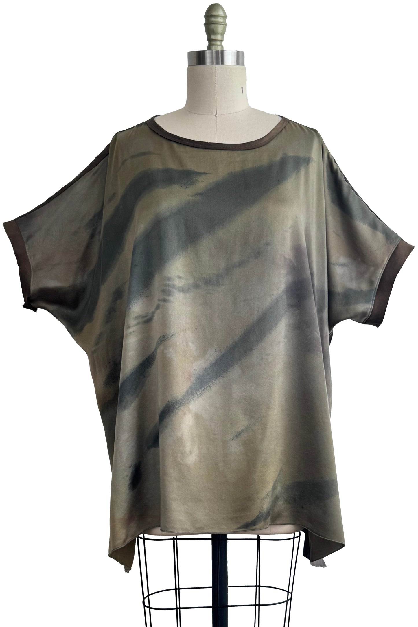 Deb Top | Silk Charmeuse | Painted Dye | Olive Green & Slate Grey