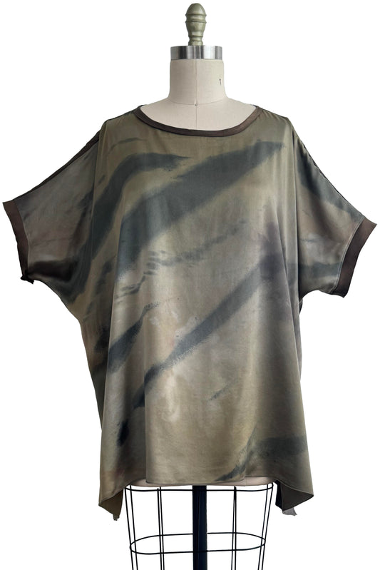 Deb Top - Silk Charmeuse - Painted Dye - Olive Green & Slate Grey
