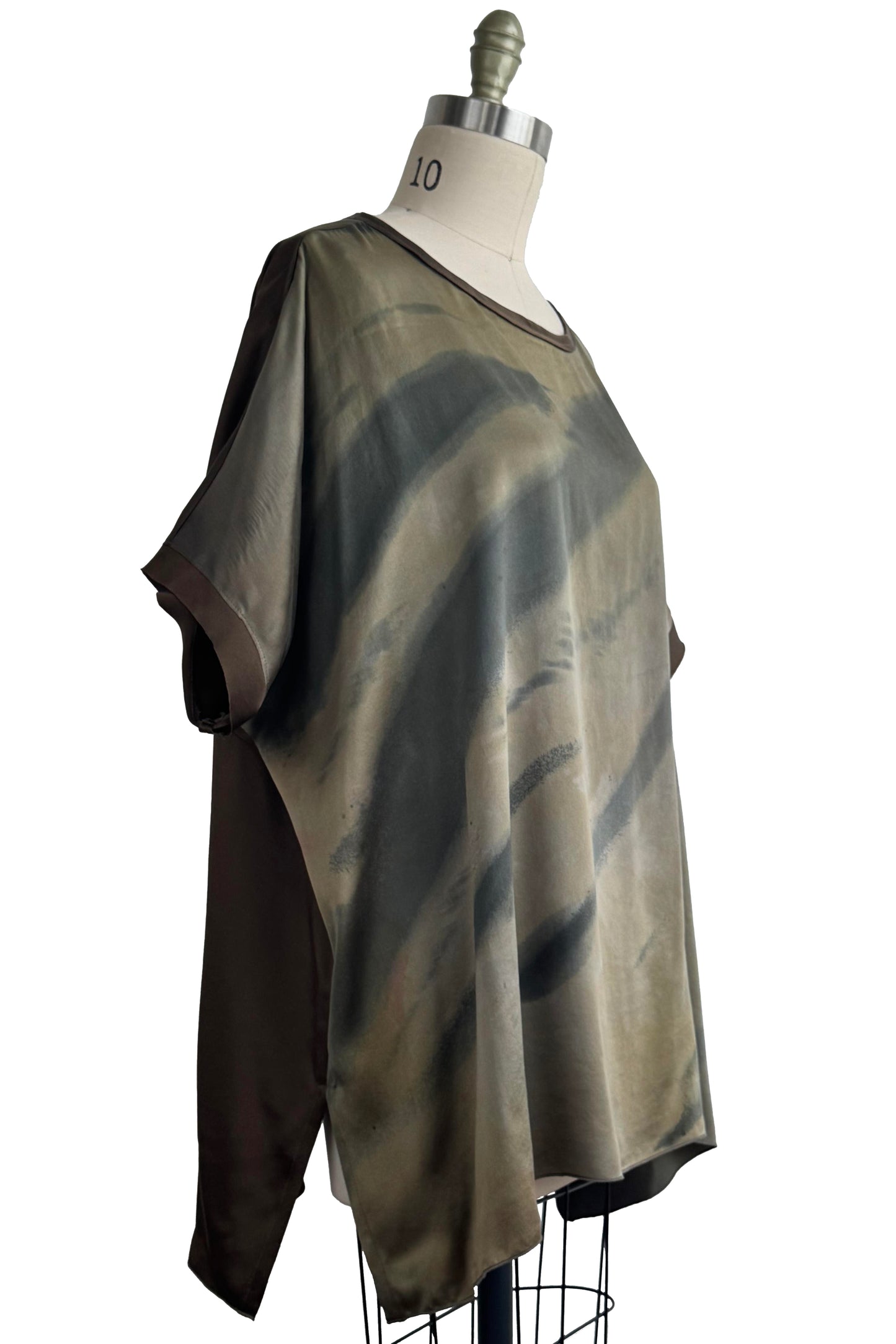 Deb Top | Silk Charmeuse | Painted Dye | Olive Green & Slate Grey