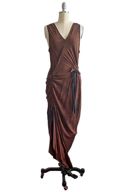 Godfrey Dress | Silk Crepe de Chine | Crunch Dyed | Sienna Brown | Large