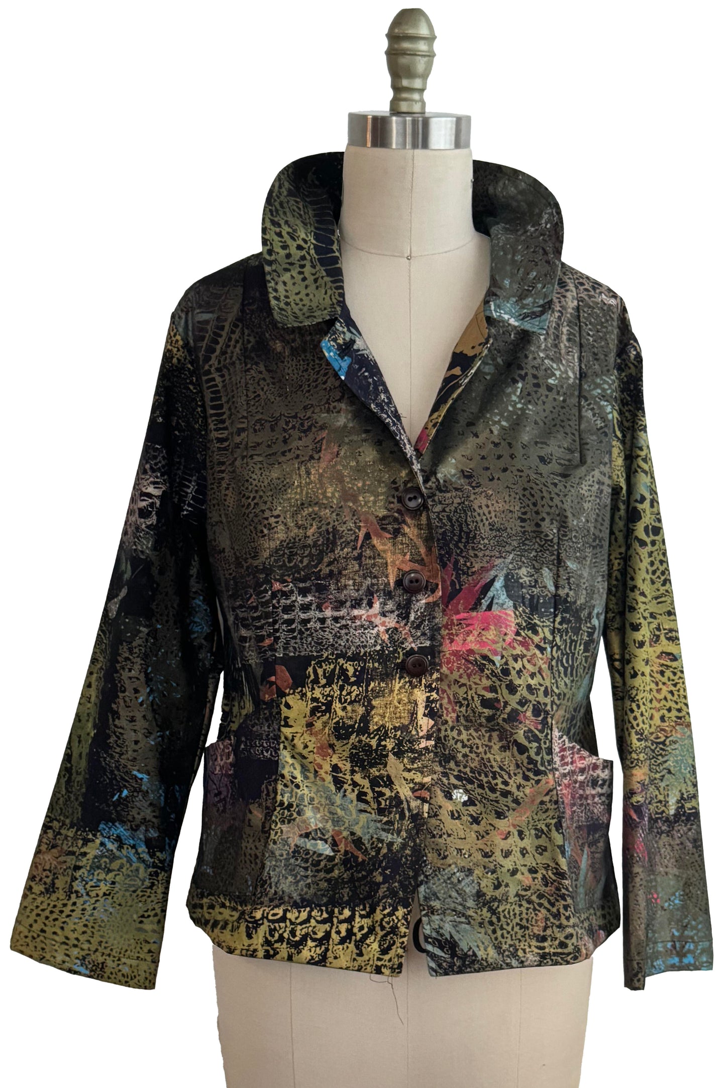 Riding Coat in Cotton w/ Chaos Print - Black - Medium