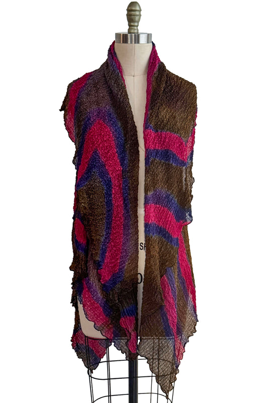 Asymmetrical Wrap Vest | Bubble Silk | Itajime Dye | Olive, Magenta & Blue