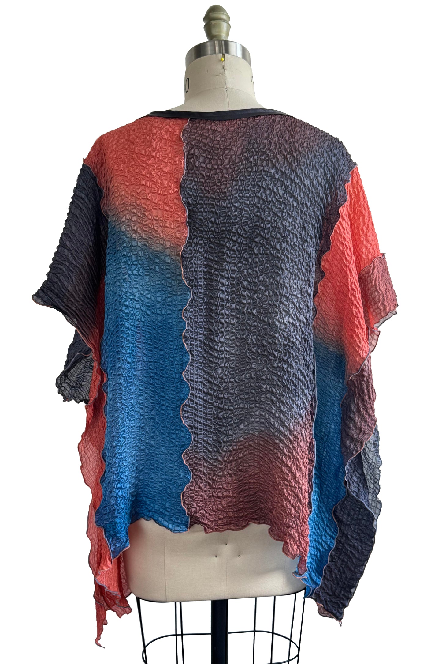 Deb Top - Textured Silk - Ombre Dyed - Black, Blue & Red