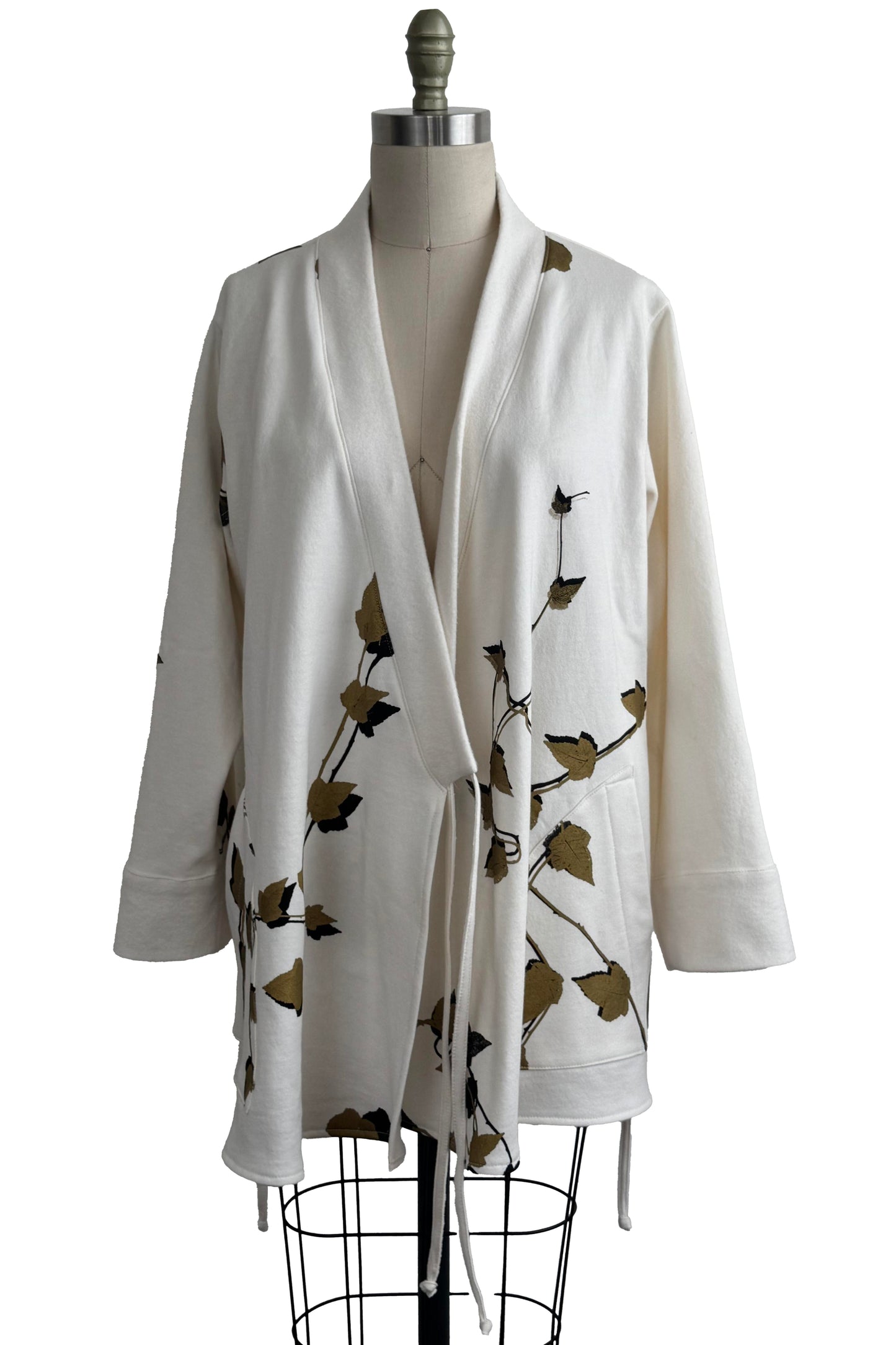 Lounge Kimono Jacket - Vine Print - Off White - Medium