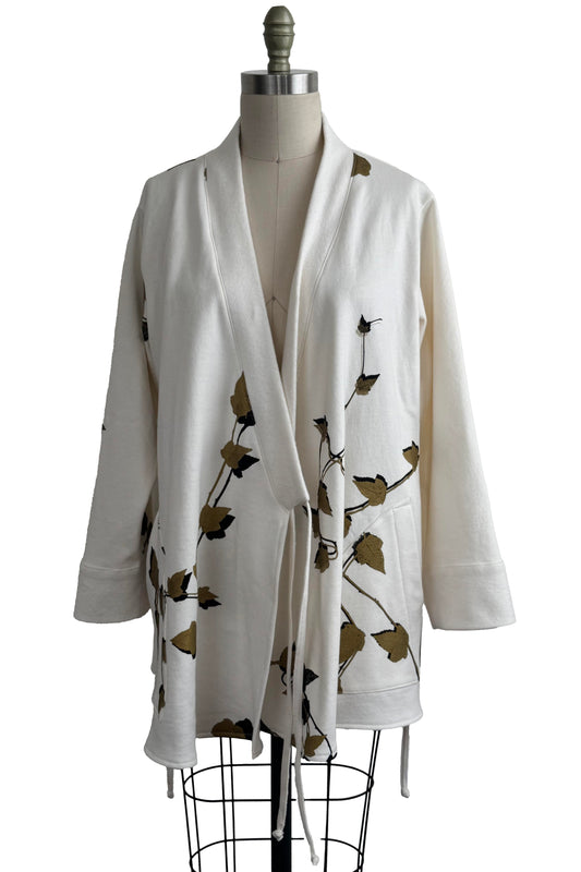 Lounge Kimono Jacket - Vine Print - Off White - Medium