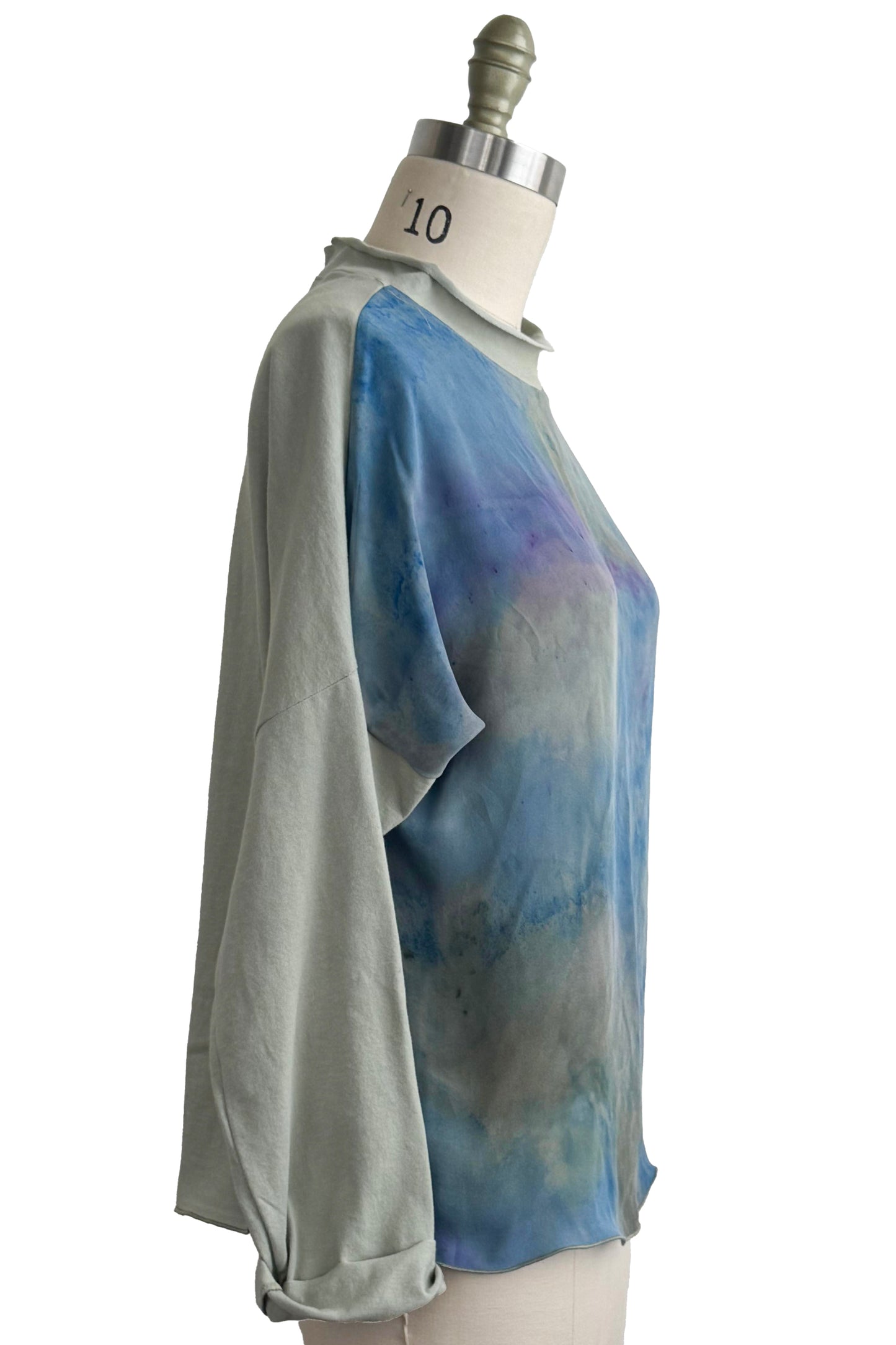Portia Knit Top with Silk Panel - Painted - Sage & Blue