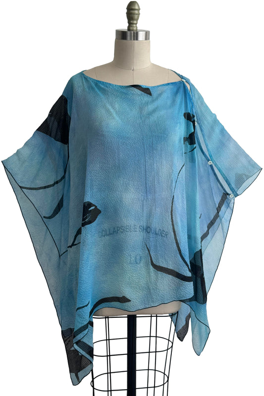 Button Drape Tulip Print - Seersucker Silk - Light Blue