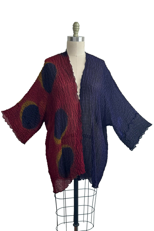 Lundy Duster in Waffle Silk - Shibori Dye - Ink, Red & Olive
