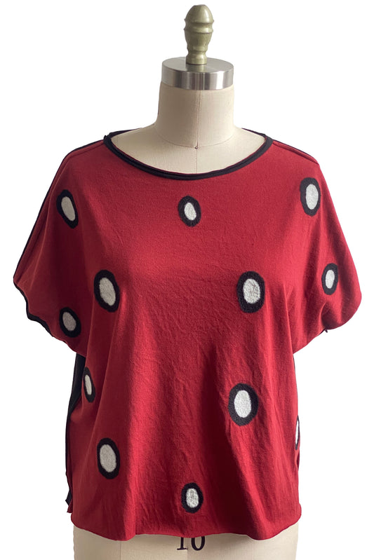 Jen Top | Organic Cotton Jersey | Needle Felted Circles | Red w/ Black Back | Small