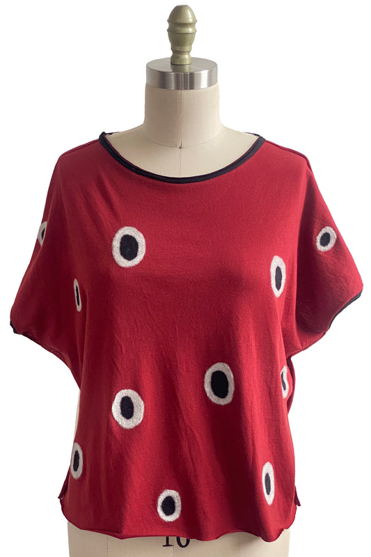 Jen Top | Organic Cotton Jersey | Needle Felted Circles | Red w/ White Back | Small