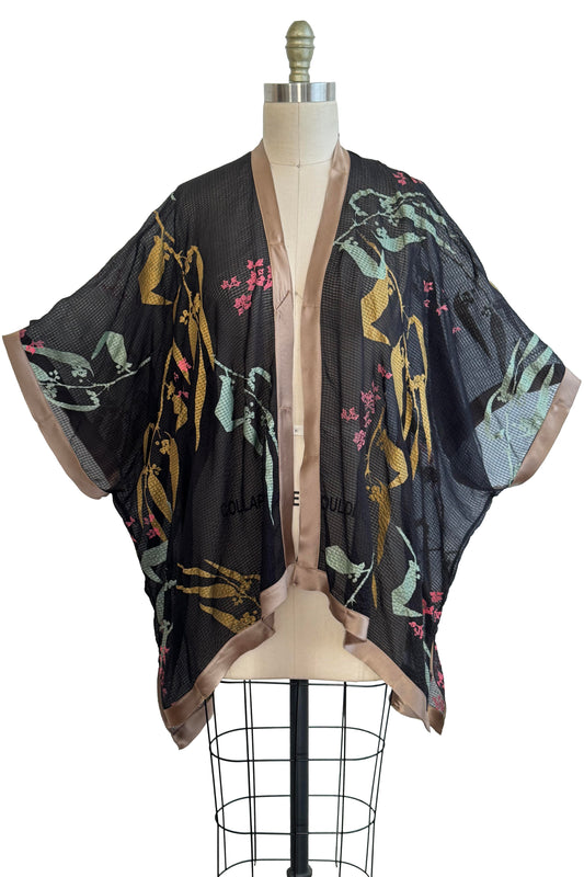 Lucianne Drape Seersucker Silk - Botanical Eucalyptus Print - Black