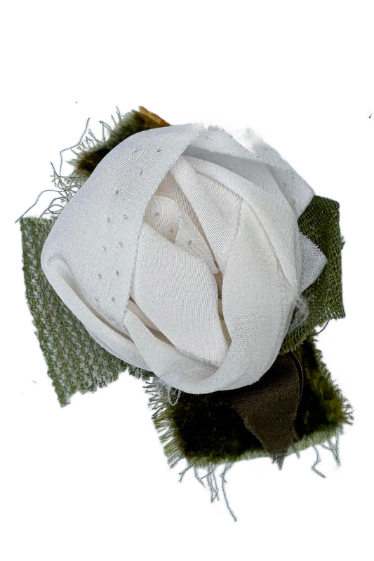 Silk Magnetic Floral Brooch - White