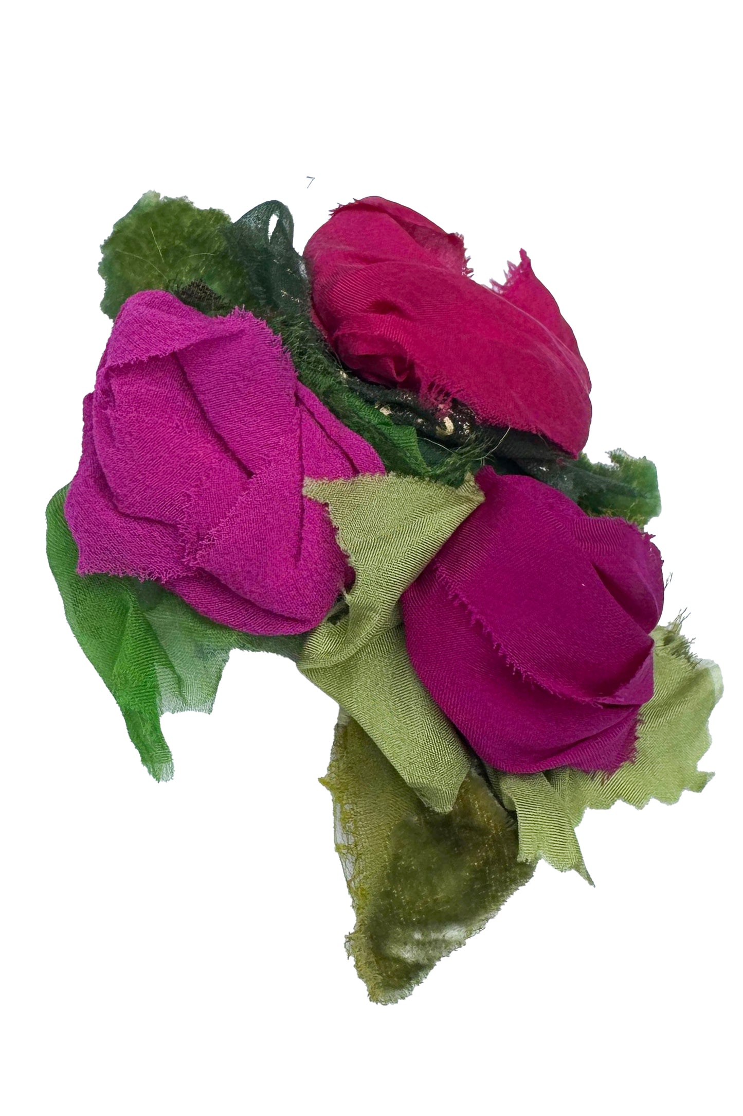 Silk Magnetic Floral Brooch - Tri-Rosette - Magenta & Fuschia