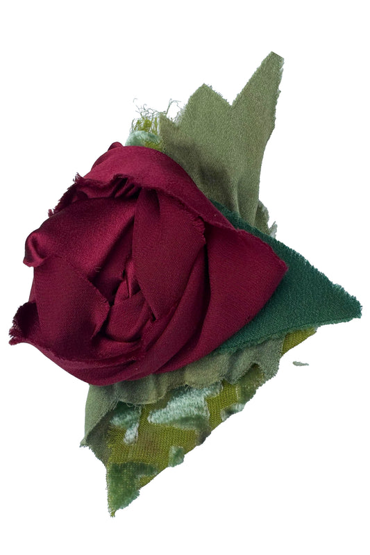 Silk Magnetic Floral Brooch - Red