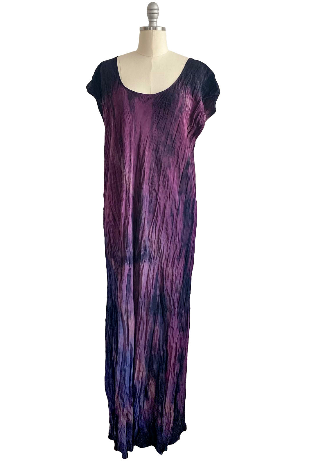 Crinkle Dress in Silk Charmeuse w/ Twist Dye - Pink, Purple & Black - Large