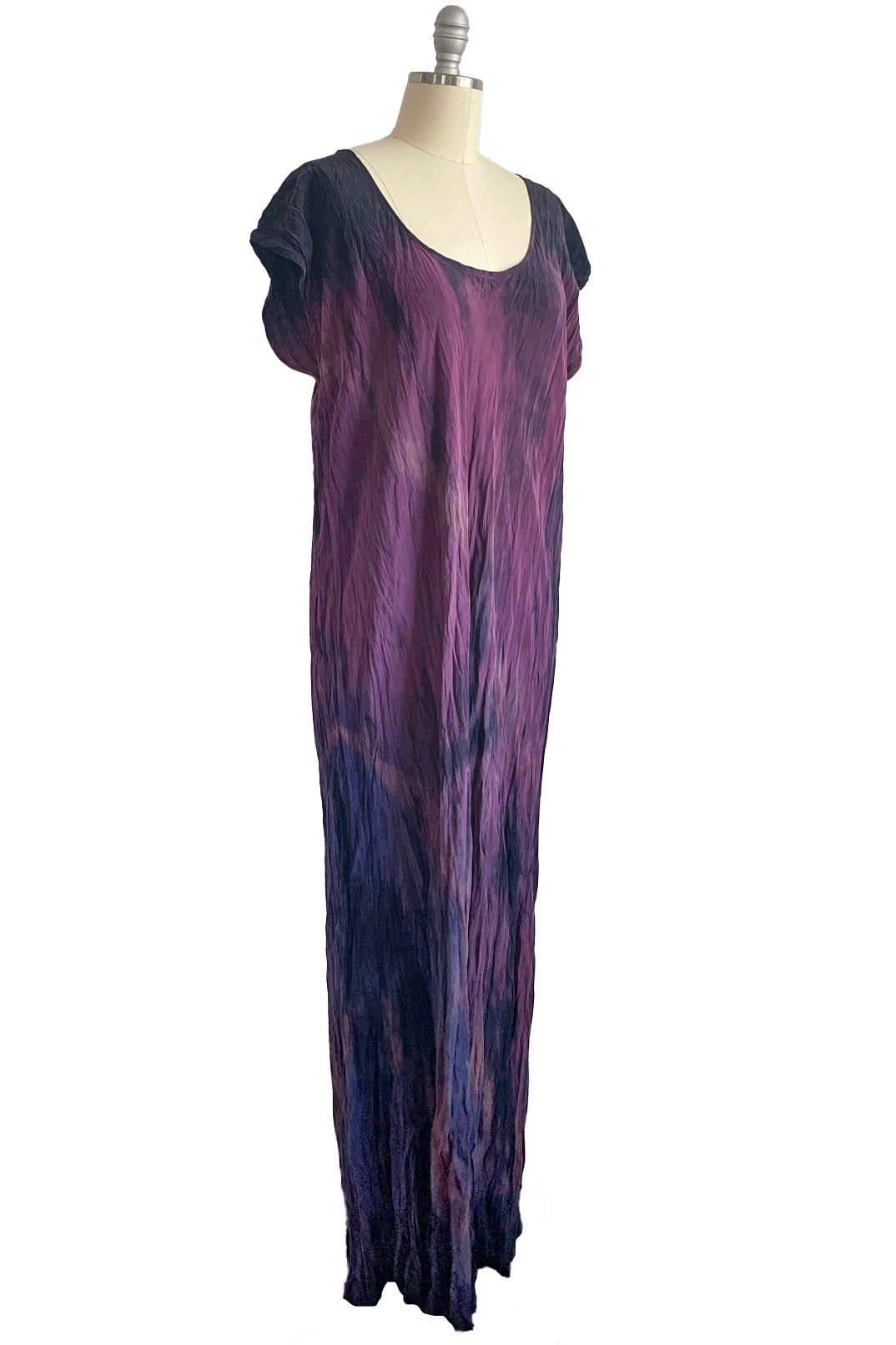 Crinkle Dress in Silk Charmeuse w/ Twist Dye - Pink, Purple & Black - Large