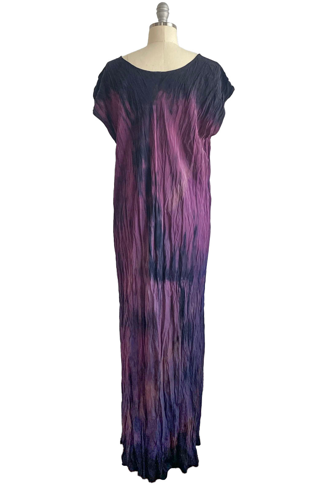 Crinkle Dress in Silk Charmeuse w/ Twist Dye - Pink, Purple & Black - Large