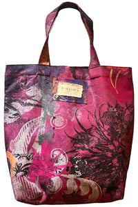 Hand Dyed & Printed Canvas Tote - Burgundy Overdye Tabletop