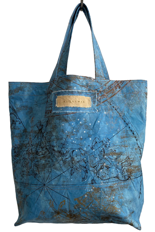 Hand Dyed & Printed Canvas Tote - Celestial Print Blue