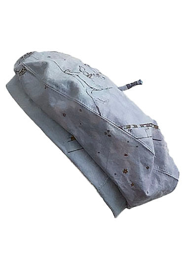 Asymmetrical Beret Hat | Cotton | Celestial Print | Light Blue | Large