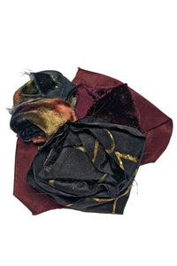 Silk & Velvet Floral Brooch - Black, Maroon & Gold Magnetic