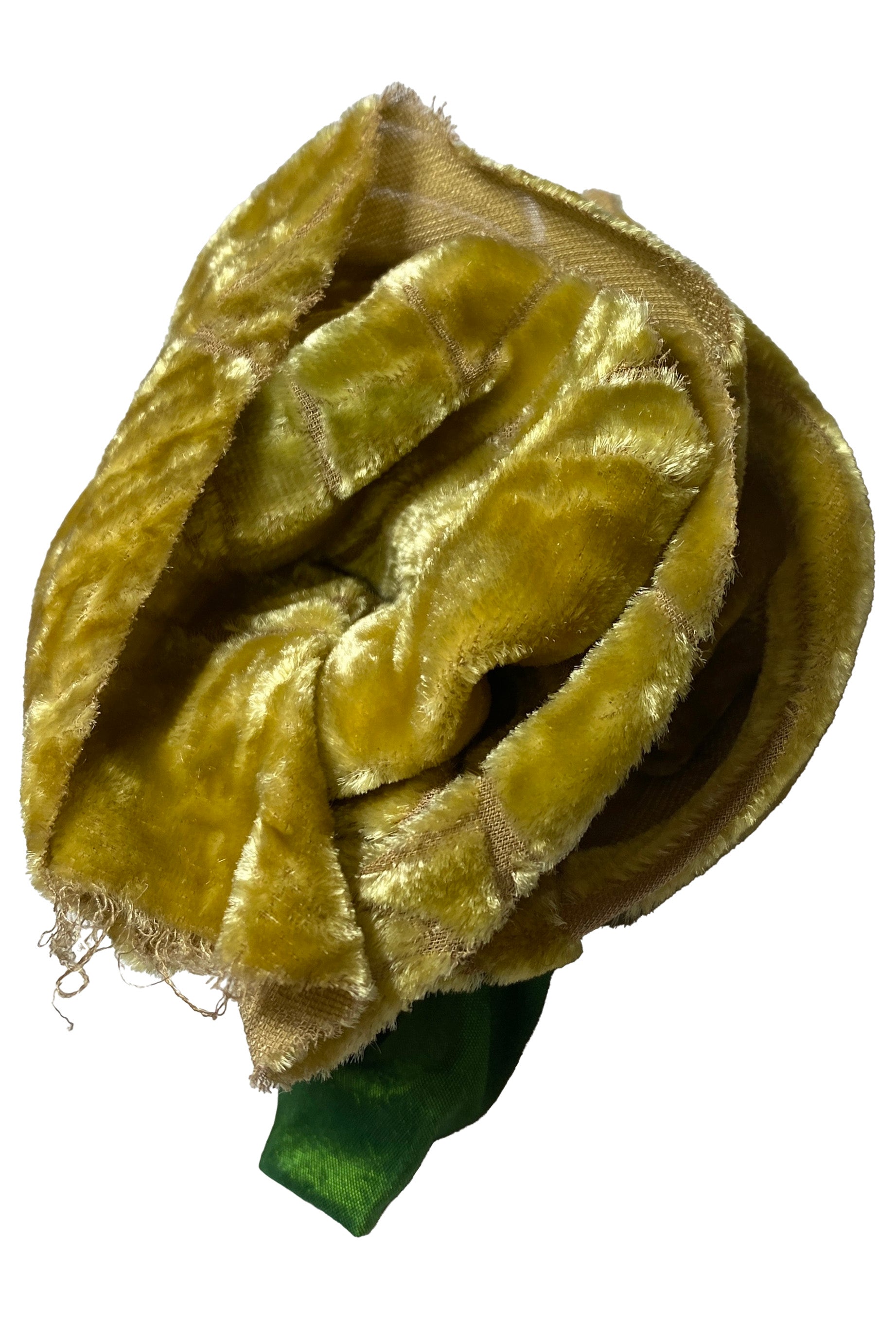 Silk & Velvet Floral Brooch - Gold & Green Magnetic
