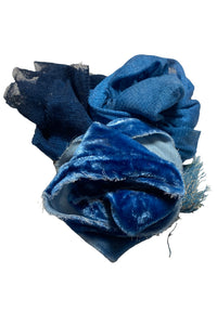 Silk & Velvet Floral Brooch - Shades of Blue Magnetic