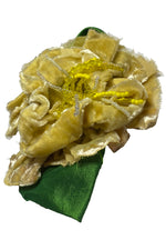 Load image into Gallery viewer, Silk &amp; Velvet Floral Brooch w/ Bead Detail - Yellow &amp; Green Magnetic
