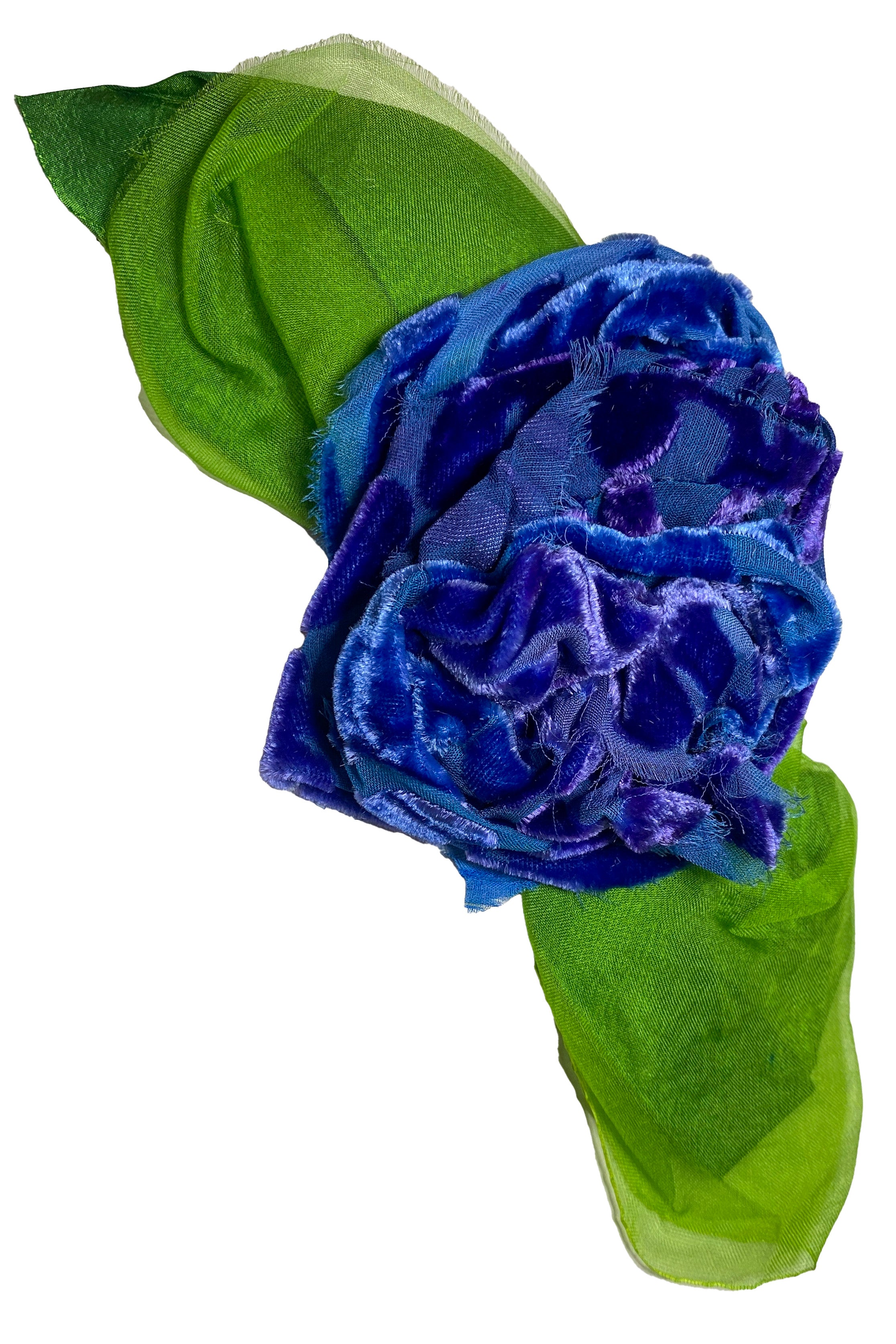 Silk & Velvet Floral Brooch - Blue & Green Clip