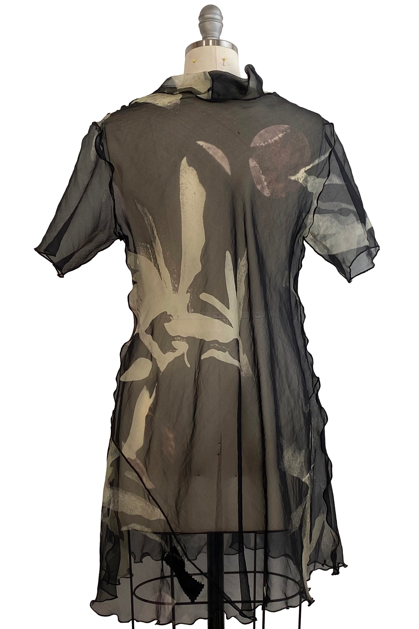 Fiona #5 Bias Tunic in Silk Organza w/ Azalea Print - Black & Natural