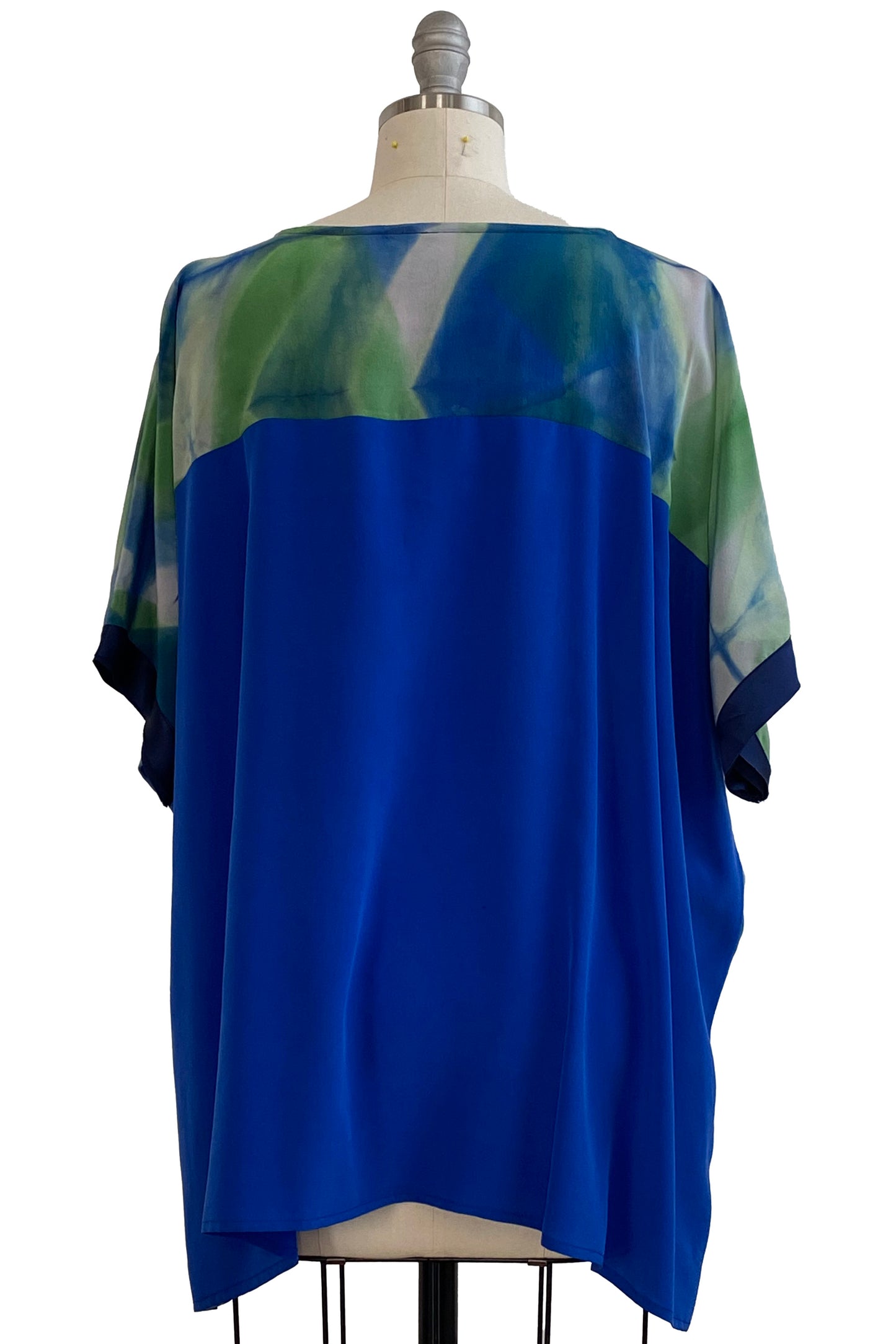 Deb Tunic Crepe De Chine w/ Itajime Shibori Dye - Green & Blue