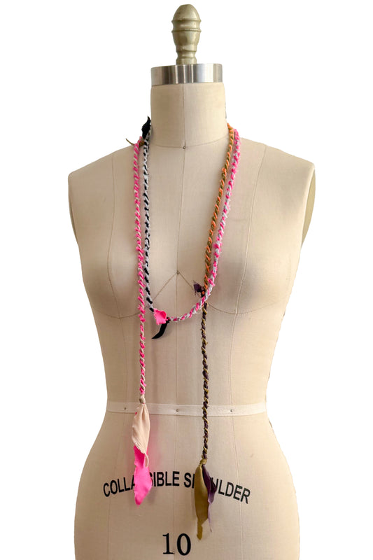 Hand Twisted Silk Rope Lariat Tie Necklace | Orange, Gold, Pink, Black, White