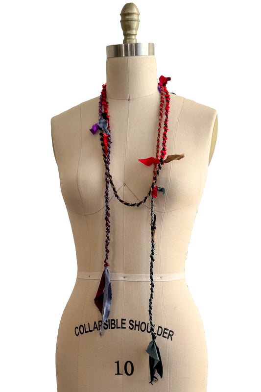 Hand Twisted Silk Rope Lariat Tie Necklace | Navy, Purple, Red