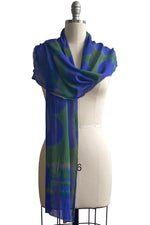 Load image into Gallery viewer, Silk Chiffon Scarf w/ Shibori Itajime Circle Dye - Blue &amp; Green
