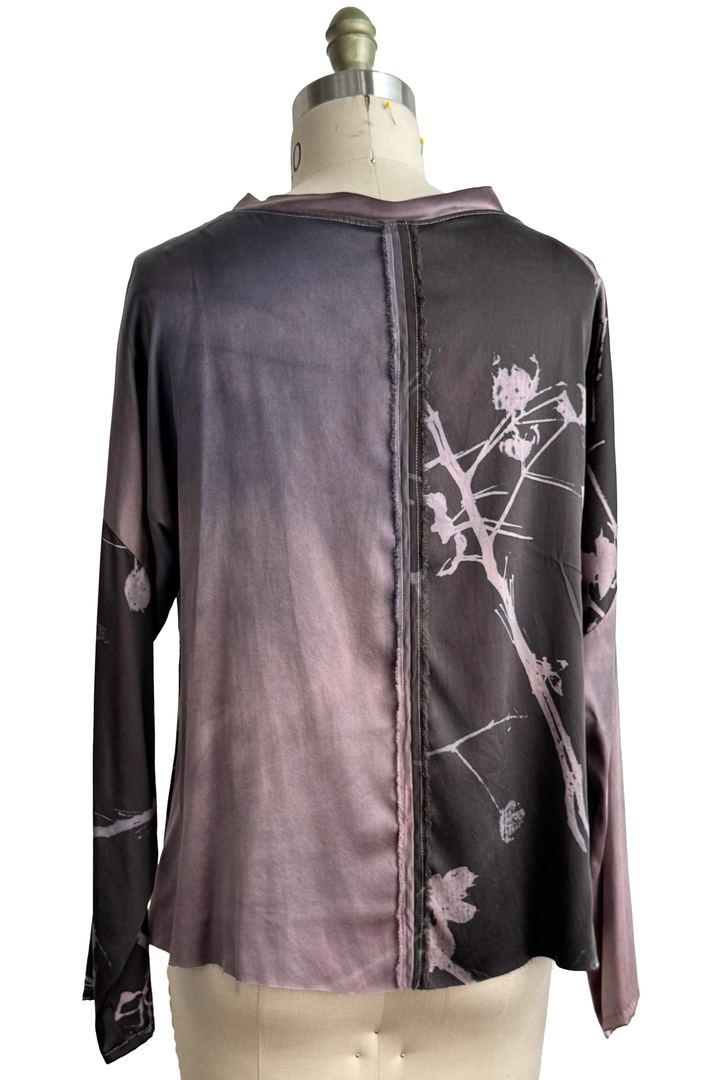 Portia Top Long Sleeve Silk Charmeuse | Cotton Print | Grey & Black