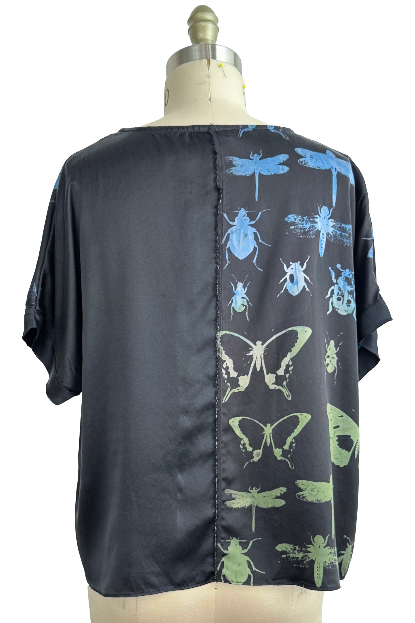 Jen Top | Silk Charmeuse | Bug Print | Black, Blue & Green | Medium