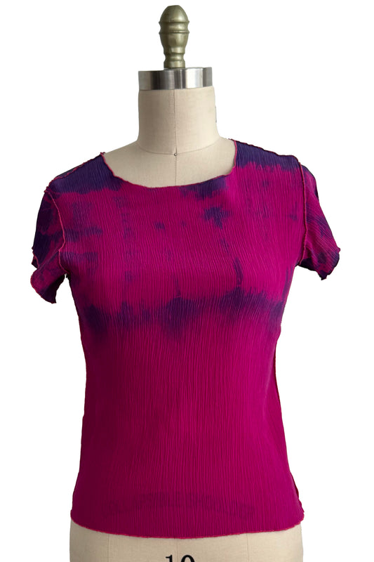 Sonya Top | Crinkle Stretch Silk | Ombre Dyed | Magenta Pink |Small