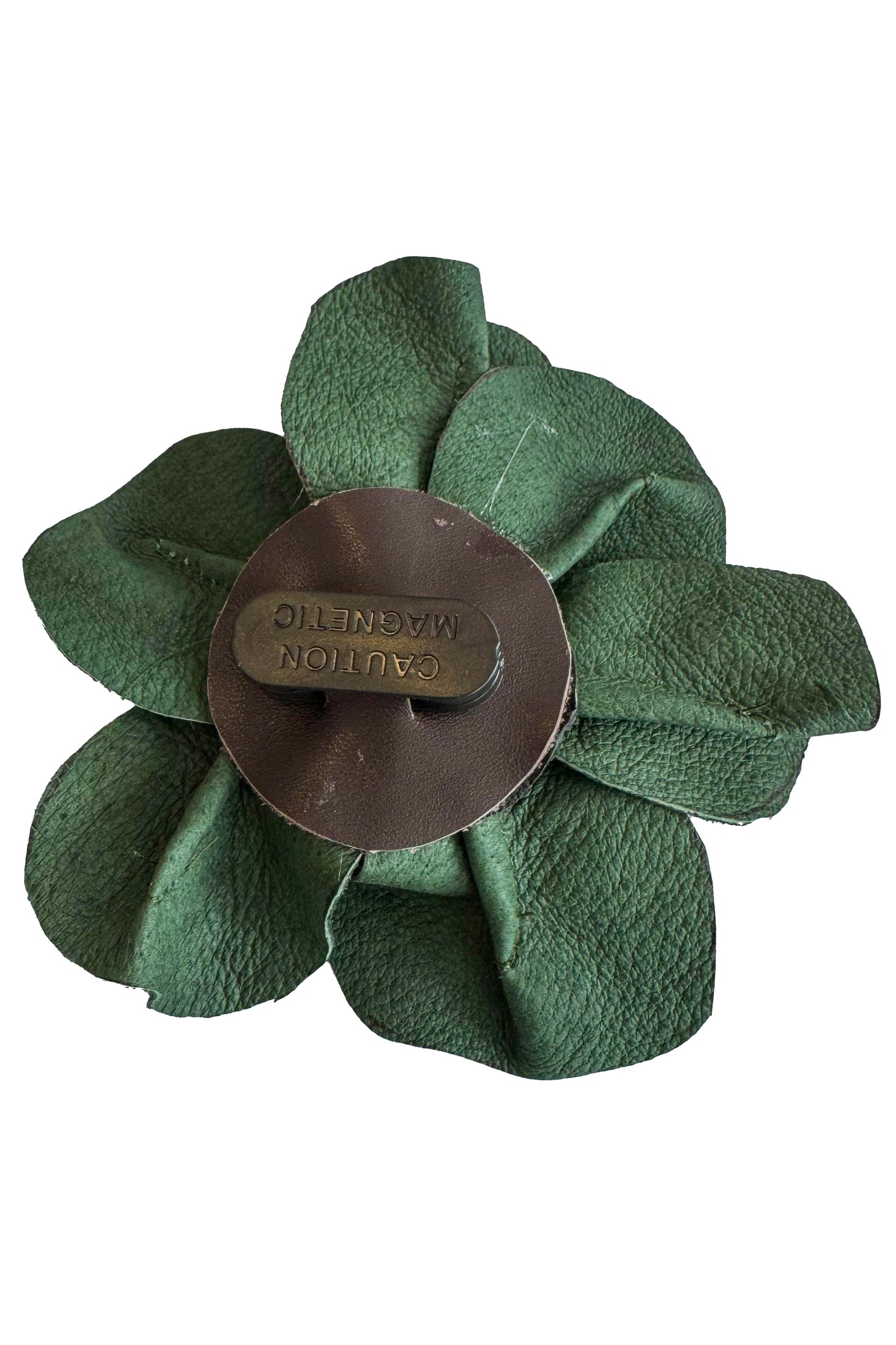 Leather Flower Magnetic Brooch - Green Camellia
