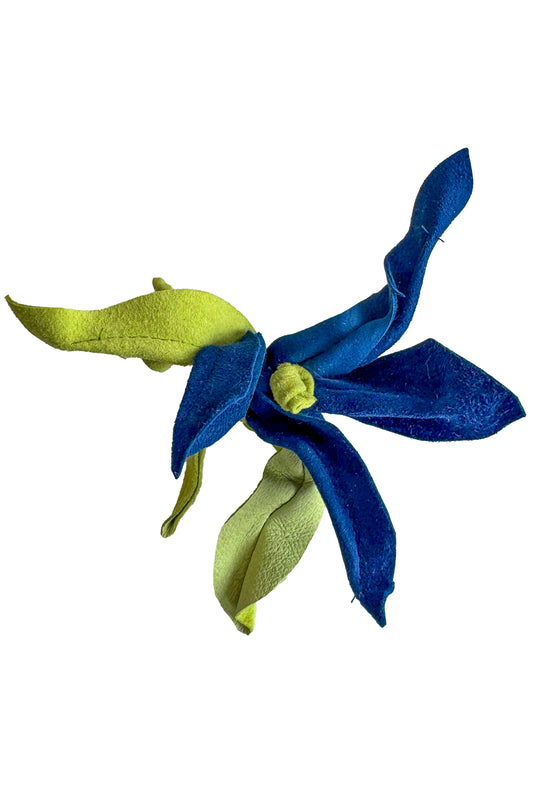 Leather Flower Magnetic Brooch - Blue & Green Orchid
