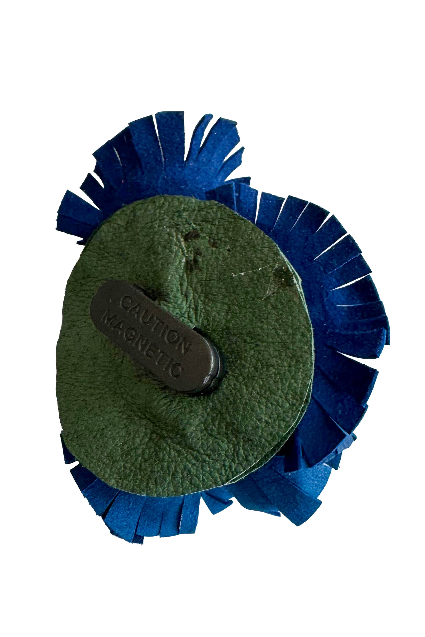 Leather Flower Magnetic Brooch -  Blue & Red Fringe
