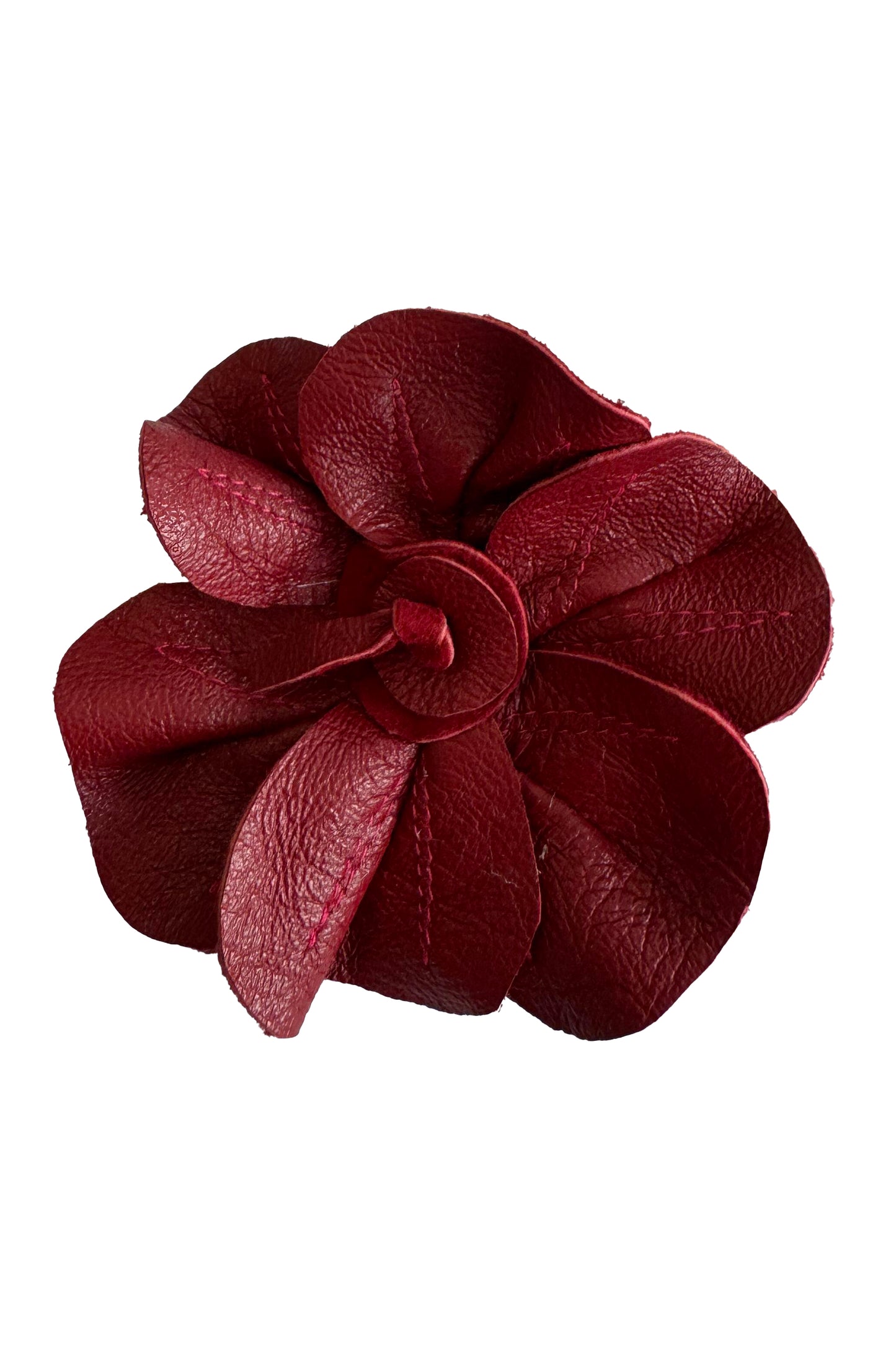 Leather Flower Magnetic Brooch - Red Camellia