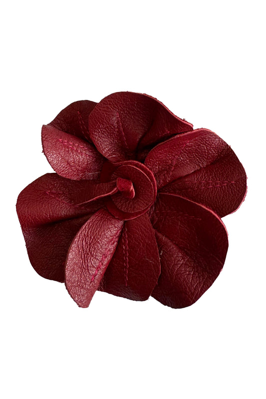 Leather Flower Magnetic Brooch - Red Camellia