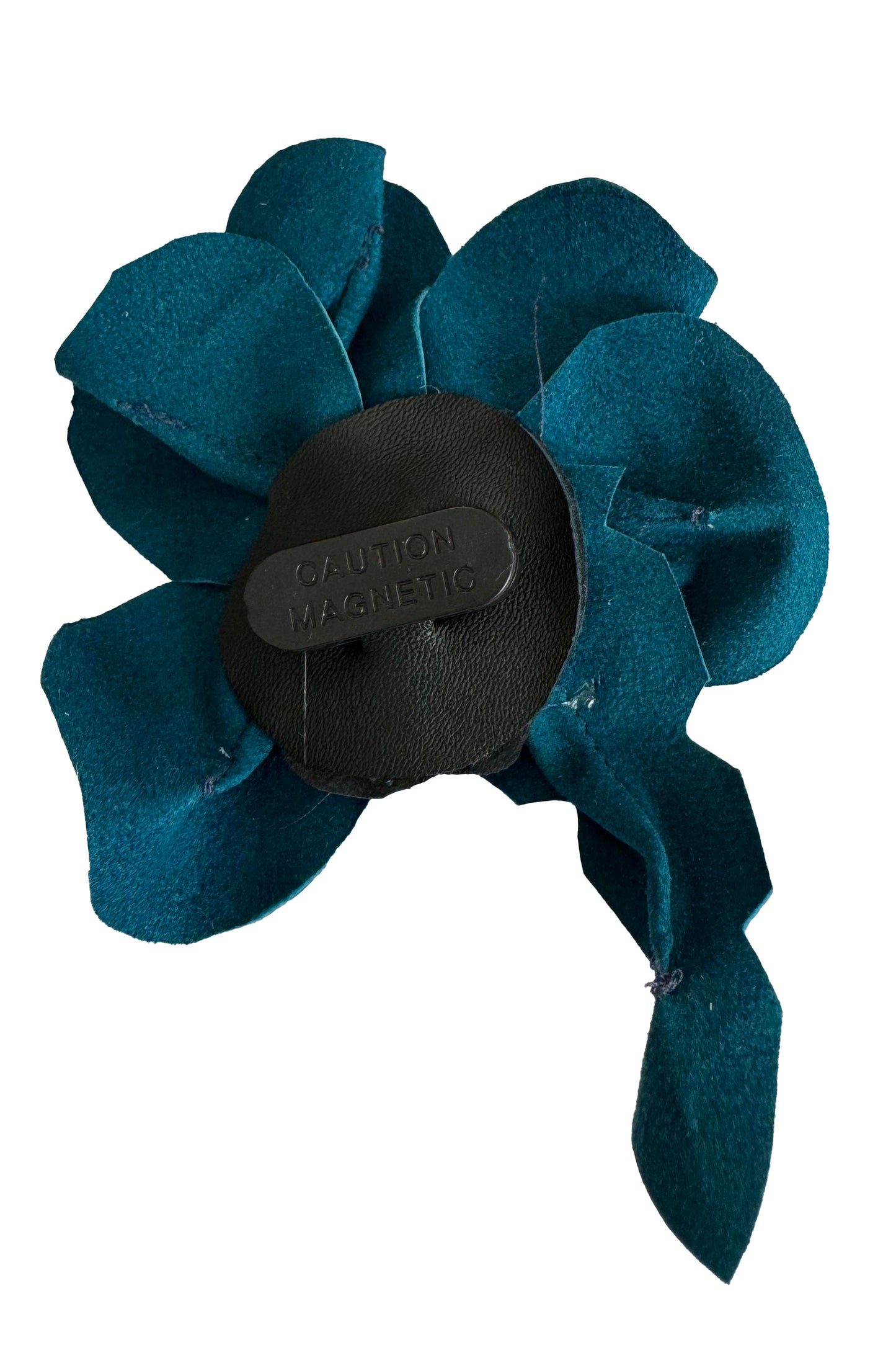 Leather Flower Magnetic Brooch - Teal Camellia